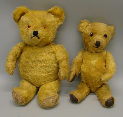 Appraisal: Pair of gold mohair bears with embroidered noses mouths and