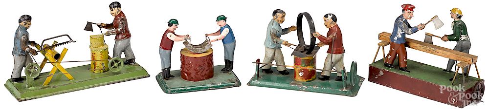 Appraisal: Four painted tin workmen steam toy accessories Four painted tin