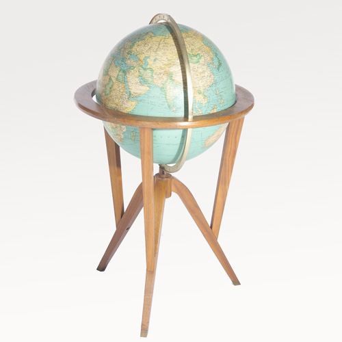 Appraisal: EDWARD WORMLEY DUNBAR Cosmopolitan illuminated globe-on-stand with tripod base and