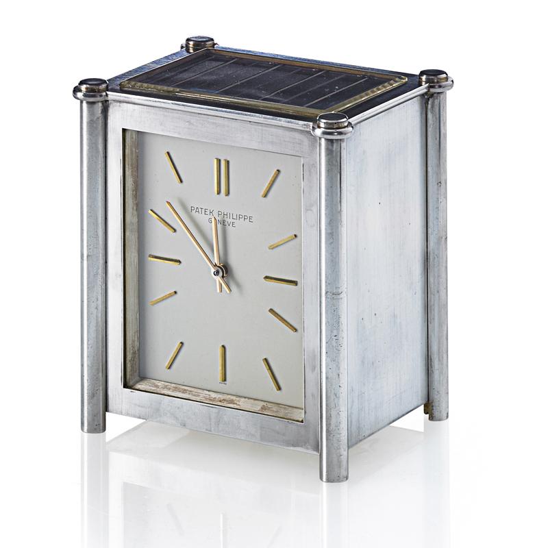 Appraisal: PATEK PHILIPPE SILVER SOLAR POWERED DESK CLOCK Condition Report Some