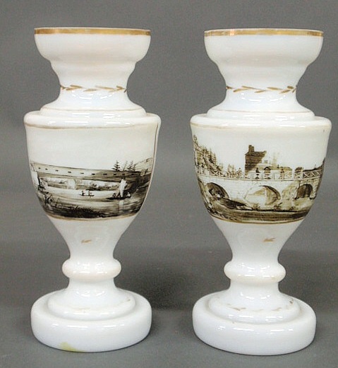 Appraisal: Rare pair of th c Bristol-type vases with sepia vignettes