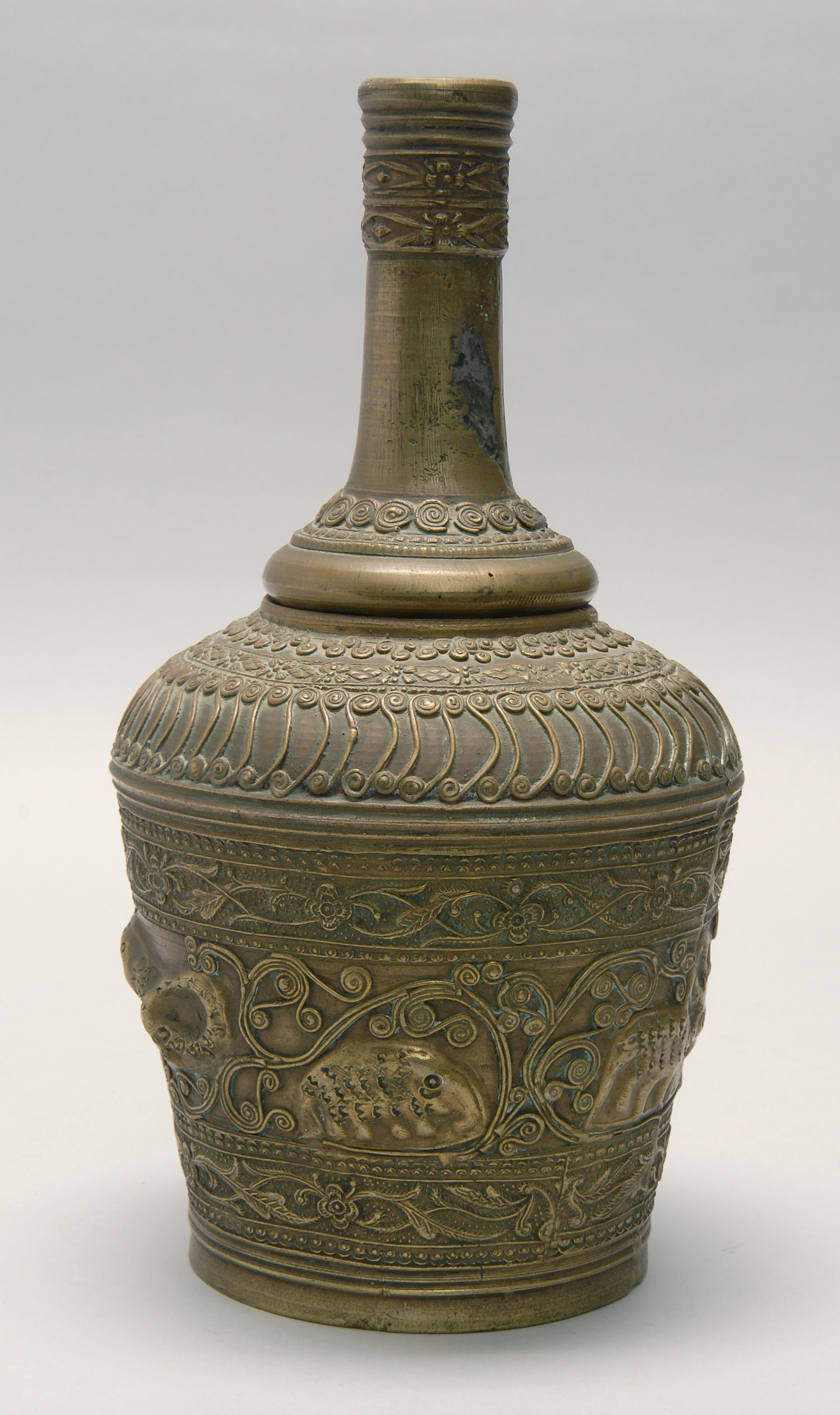 Appraisal: INDIAN BRASS BOTTLE VASE th CenturyIn mallet form with decoration