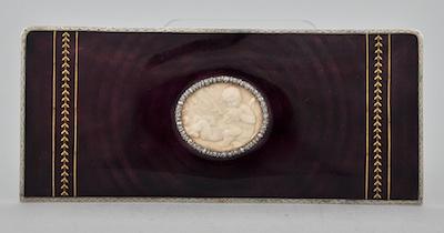 Appraisal: Unmounted Guilloche Enamel Silver Plaque with Ivory Insert Of rectangular