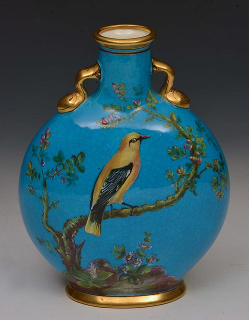 Appraisal: A MINTON PORCELAIN MOONFLASK painted with birds upon a branch