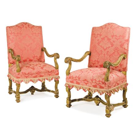 Appraisal: Pair of Continental Baroque Style Gilt-Wood Armchairs Estimate -