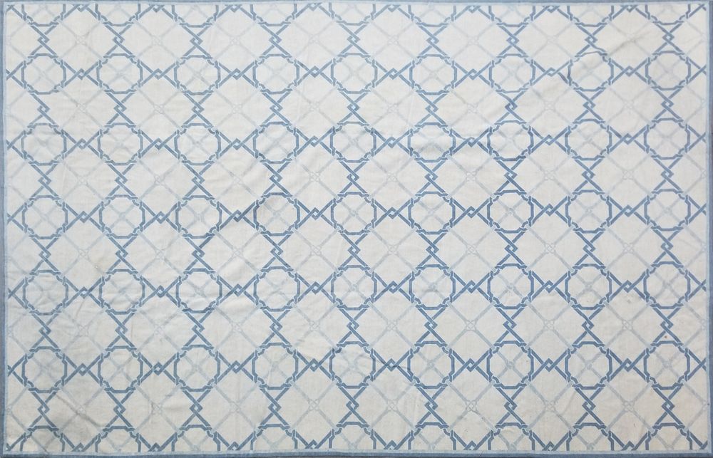 Appraisal: Hand Knotted Wool Blue and White Geometric Needlepoint Carpet Hand