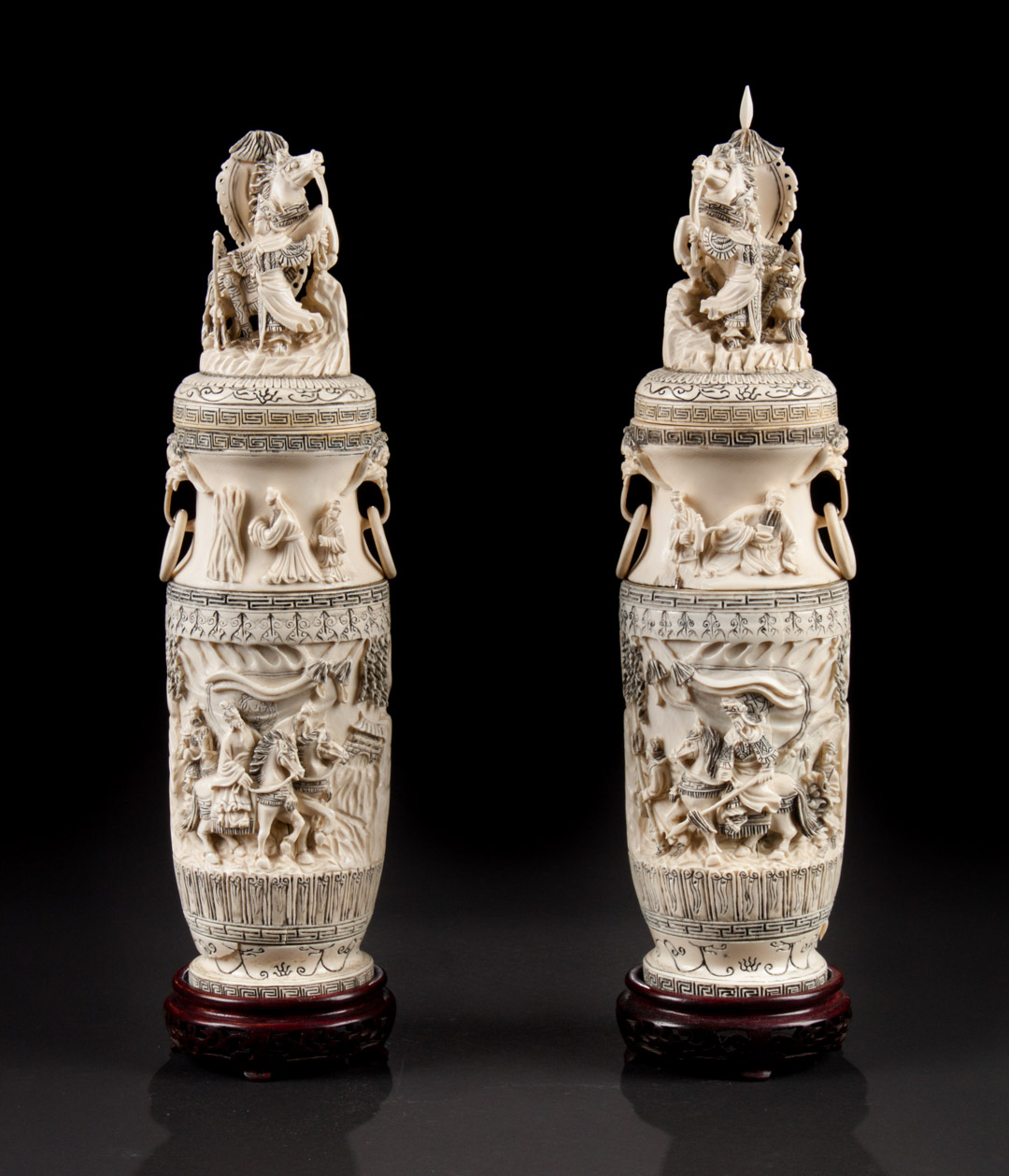 Appraisal: Pair of Chinese carved ivory covered jars both with elaborately