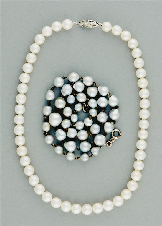 Appraisal: Cultured pearl necklaces forty-six white pearls - mm ending in