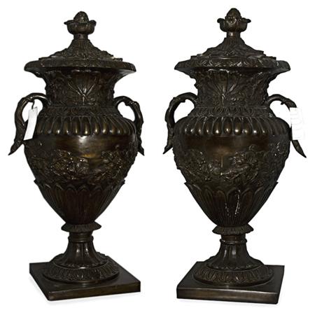 Appraisal: Pair of Louis XVI Style Patinated-Bronze Urns Estimate -