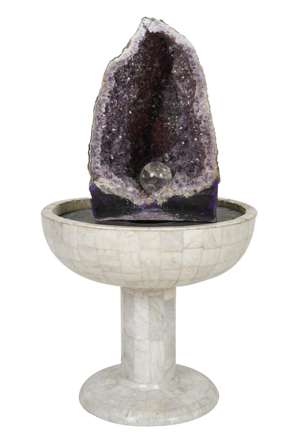 Appraisal: AMETHYST SPECIMEN GEODE FOUNTAINspecimen geode on a composition base resting