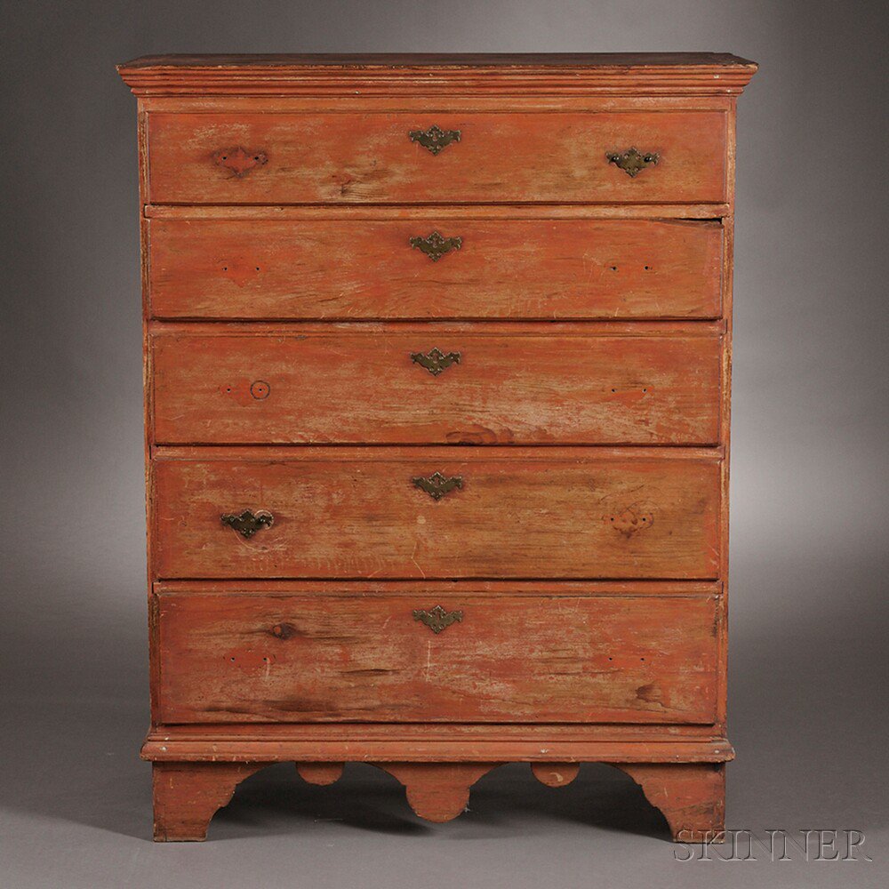 Appraisal: Red-painted Pine Tall Chest of Drawers possibly New Hampshire last