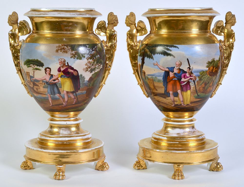 Appraisal: Wonderful Pair Old Paris Footed Urns Pair of Old Paris