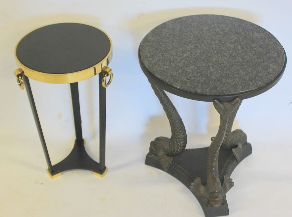 Appraisal: Lot Of Vintage Metal and Marble Tables A dolphin base