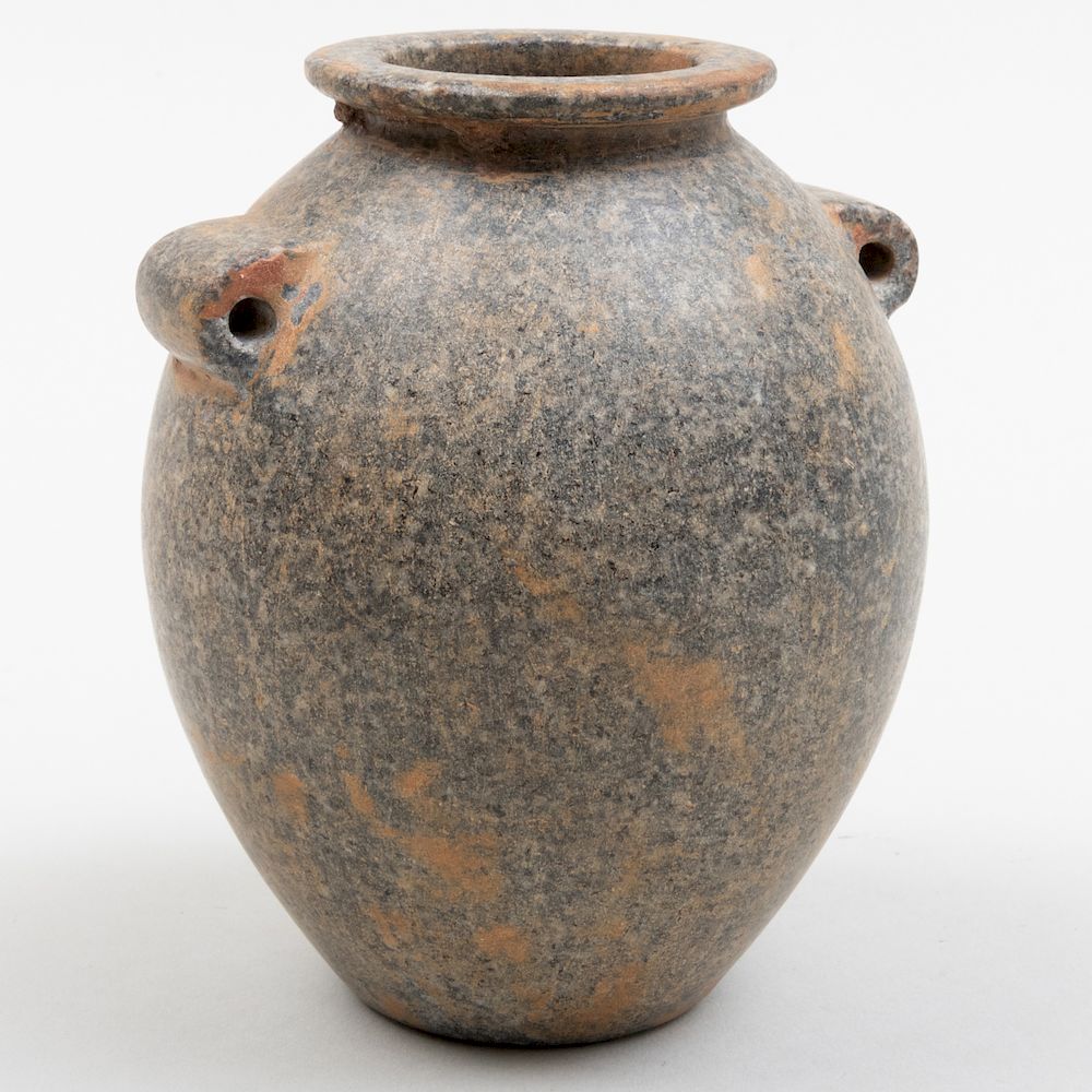 Appraisal: Pre-Dynastic Egyptian Granite Vessel with Lug Handles Pre-Dynastic Egyptian Granite