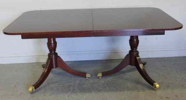 Appraisal: Banded Mahogany Two Pedestal Kindle Dining Table With hidden leaves