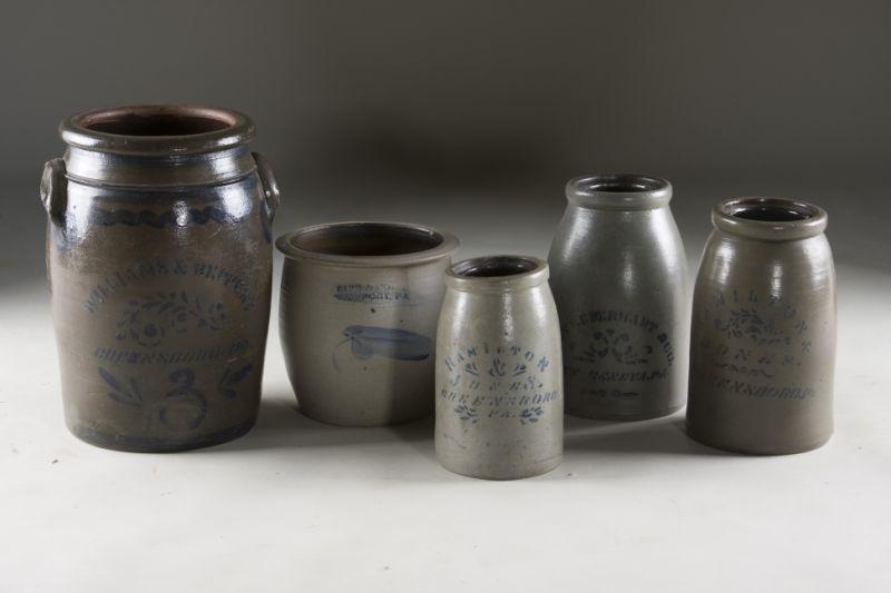 Appraisal: PA Cobalt Decorated Stoneware Storage Vessels th c with stencil