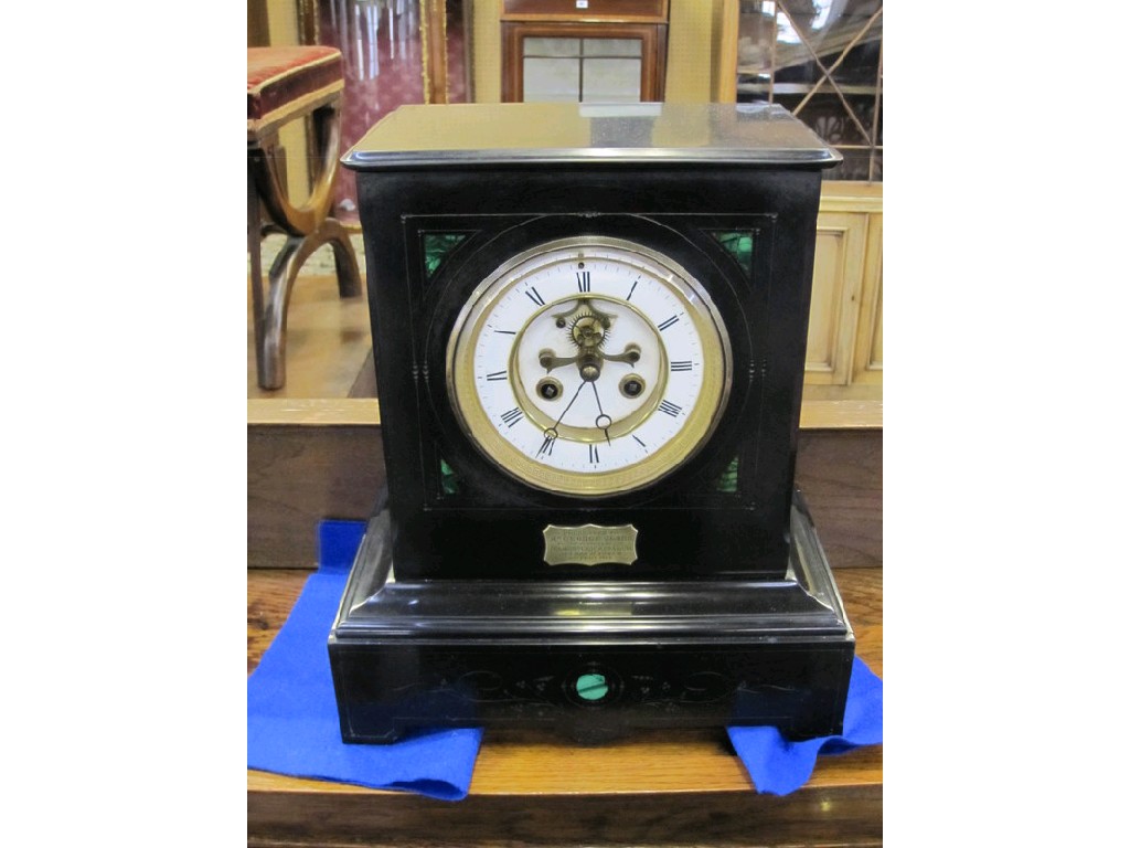 Appraisal: Victorian slate and malachite mantle clock