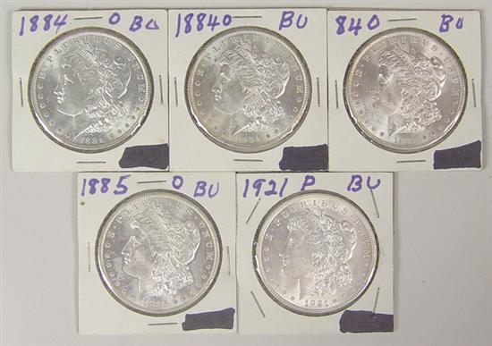 Appraisal: Five Nice BU Morgan Dollars -O coins -O and -P