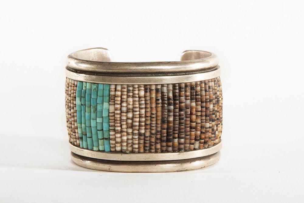 Appraisal: A Navajo Heishi and Turquoise Silver Cuff ca - Navajo