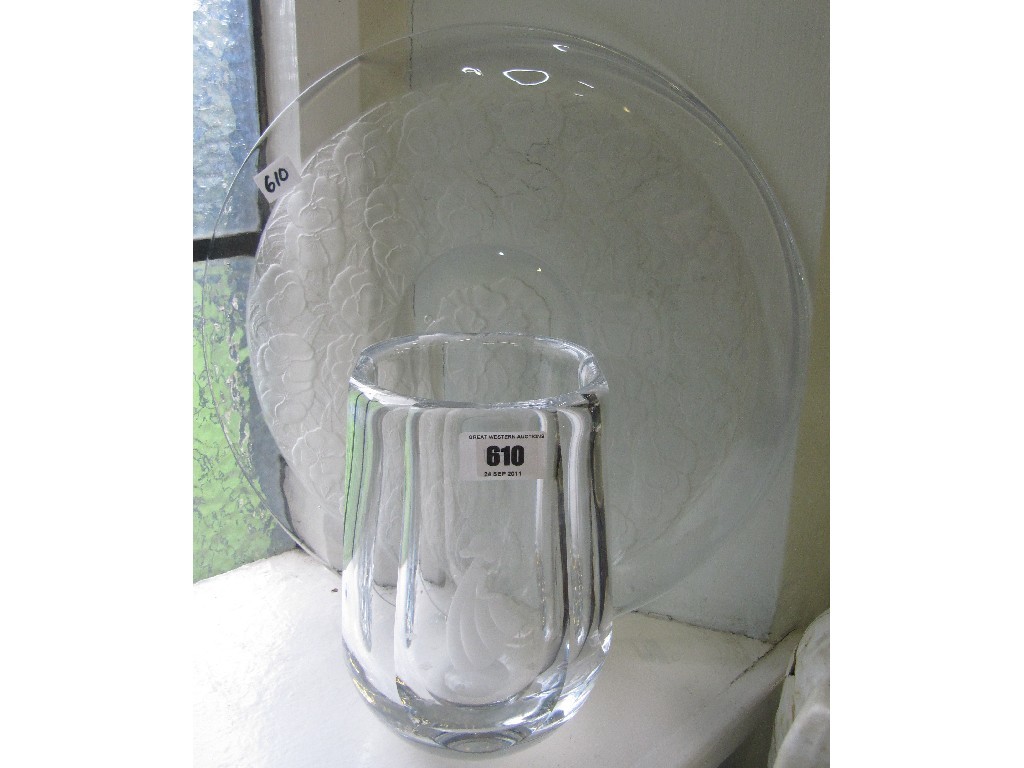 Appraisal: Orrefors glass vase and a pressed glass plate decorated with