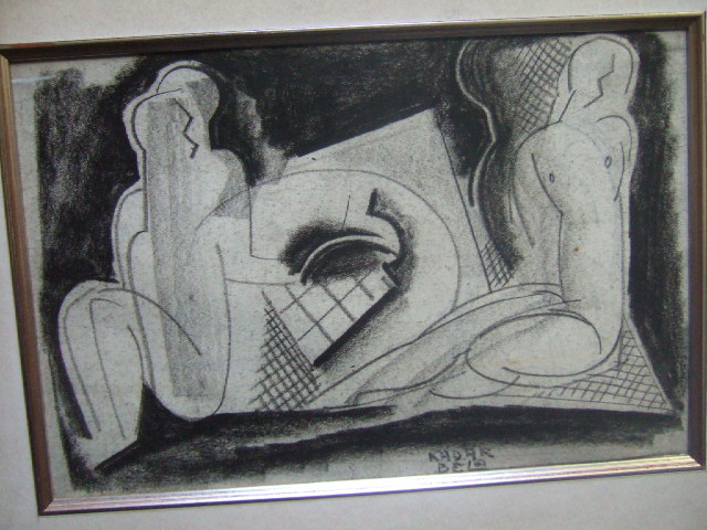 Appraisal: B la K d r - Two figures charcoal sketch