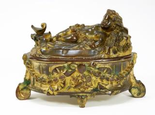 Appraisal: C French Gilt Bronze Cupid Dresser Box FRANCE FIRST HALF