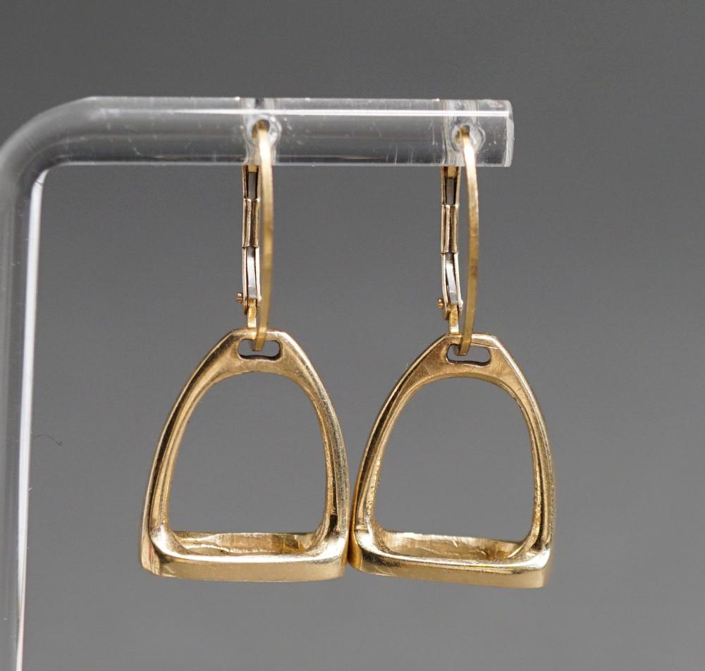 Appraisal: Pair -Karat Yellow Gold Equestrian Motif Pierced Pendant Earrings dwt