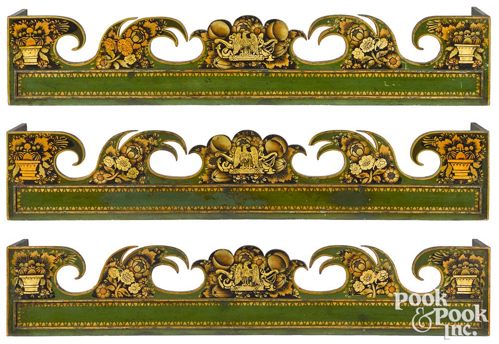 Appraisal: Set of three New elaborately painted valences Set of three