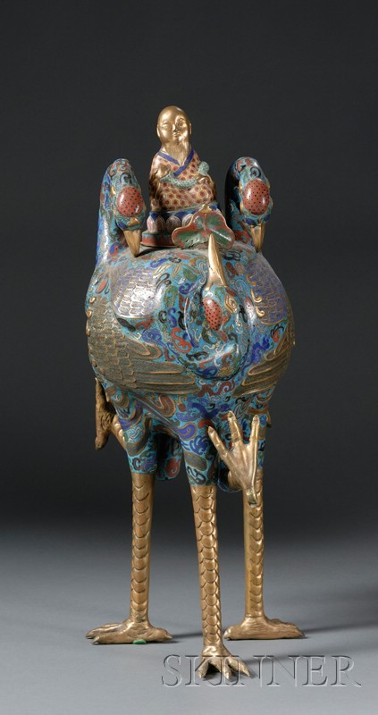 Appraisal: Cloisonne Incense Burner China th century design of intertwined cranes