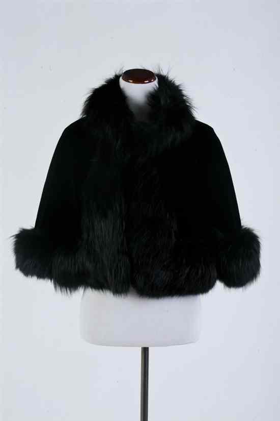 Appraisal: VINTAGE FUR-TRIMMED BLACK BOLERO JACKET Three-quarter sleeve Kelly green lining