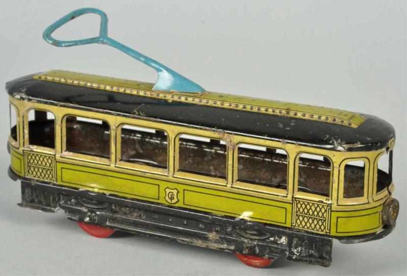 Appraisal: Tin Litho Trolley Car Nickel Toy German Marked CF on