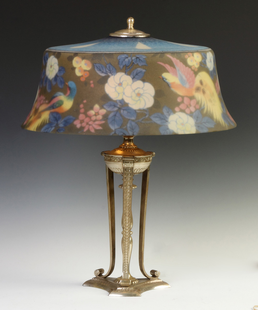 Appraisal: Pairpoint Reverse Painted Bird of Paradise Lamp Shade stamped The