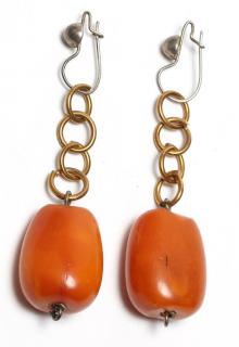 Appraisal: Pair of Butterscotch Amber Dangle Earrings On gold-tone chains with