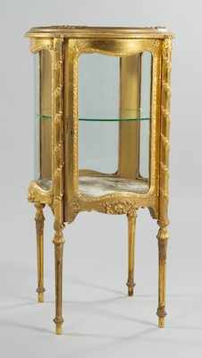 Appraisal: A Delicate Antique Gilt Vitrine The circular cabinet stands on