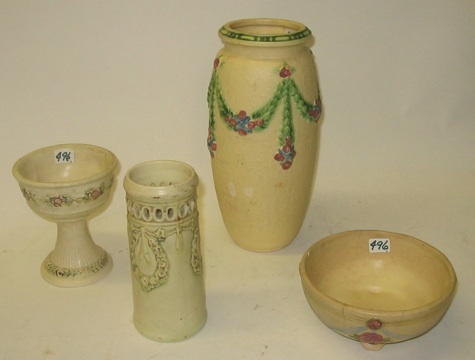 Appraisal: FOUR AMERICAN EARLY ROSEVILLE ART POTTERY VASES The largest in