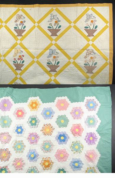 Appraisal: A group of five quilted cotton bedspreads largest measuring approximately