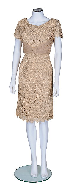 Appraisal: A handmade light mocha coloured lace dress with crepe detailing