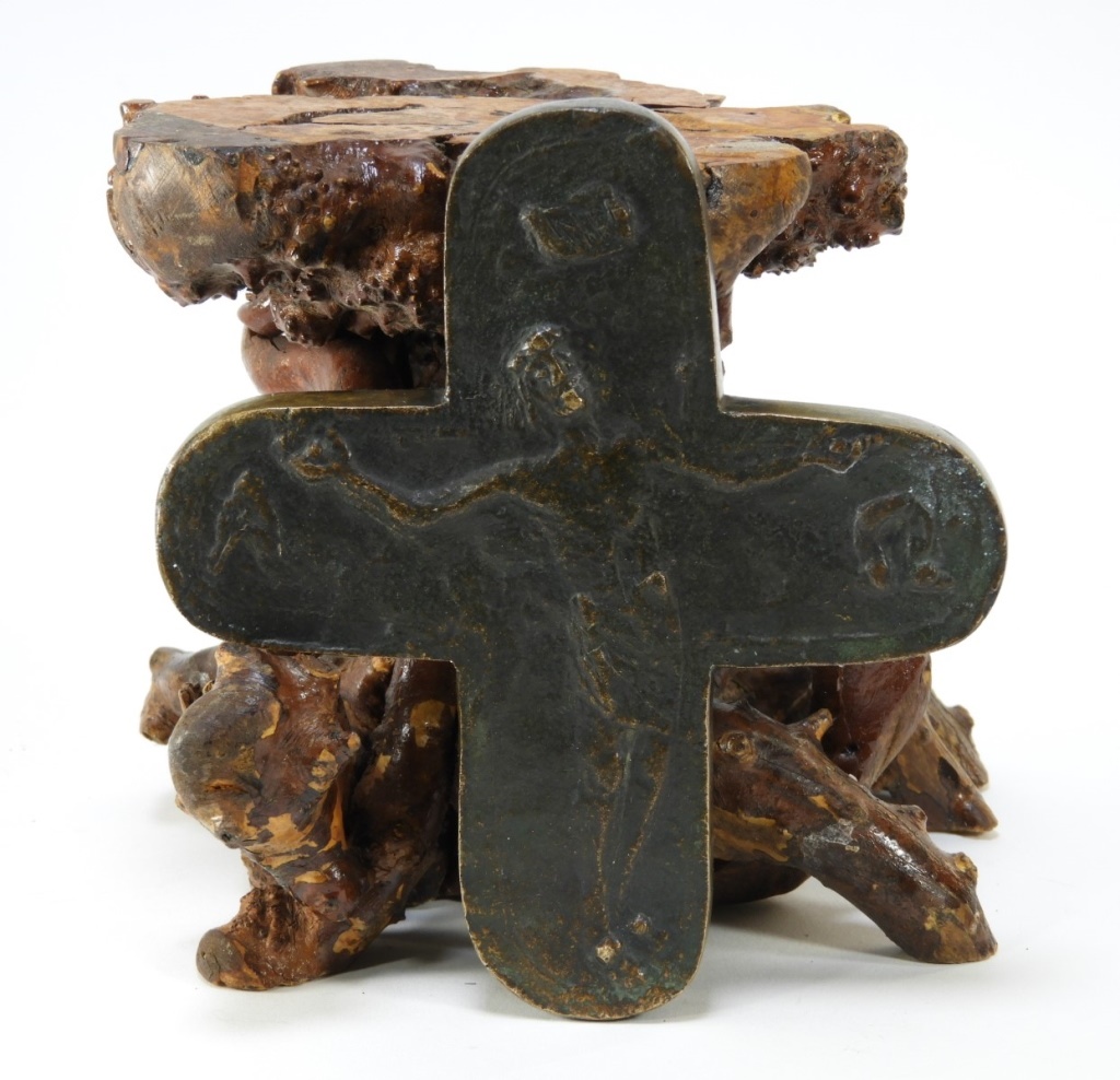 Appraisal: EUROPEAN BRUTALIST EXPRESSIONIST BRONZE CRUCIFIX Europe th CenturyInteresting and unusual