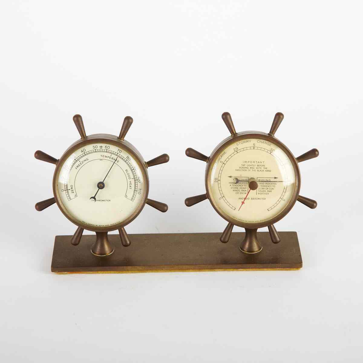 Appraisal: American Brass Barometer-Thermometer Desk Set Swift and Anderson Boston mid