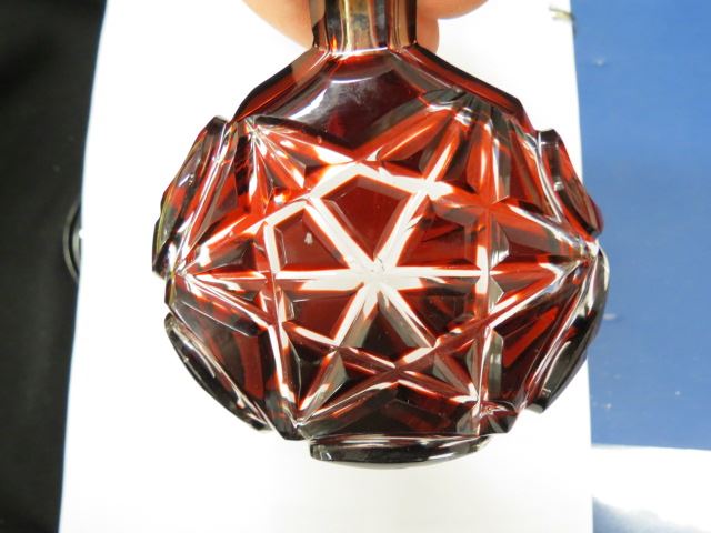 Appraisal: Ruby Cut-to-Clear Perfume Flask star flower decor diameter th century