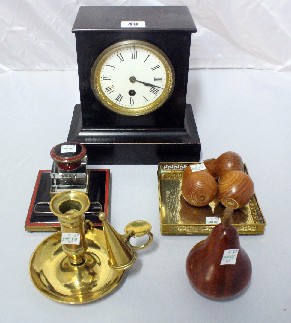 Appraisal: A Victorian ebonised case timepiece with white enamel dial the