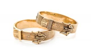 Appraisal: A Pair of Victorian Buckle Motif Bangle Bracelets dwts A