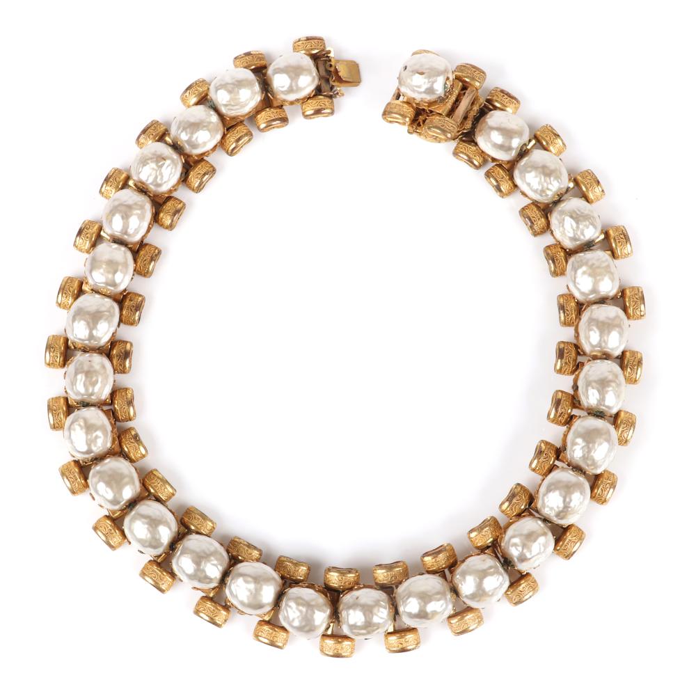 Appraisal: MIRIAM HASKELL SUBSTANTIAL CHOKER NECKLACE WITH LARGE FAUX BAROQUE PEARLS