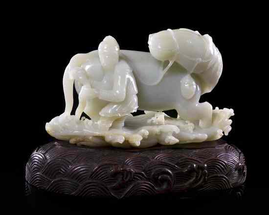 Appraisal: A Jade Figural Carving of a Man Washing a Horse