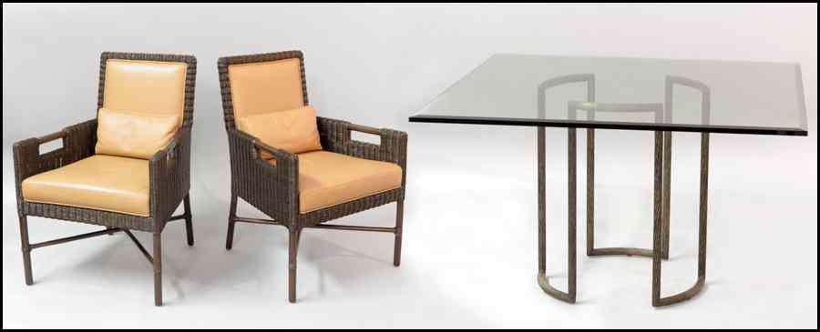 Appraisal: SET OF FOUR MCGUIRE CHAIRS Together with a square glass