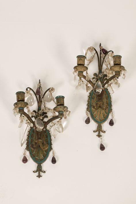 Appraisal: A PAIR OF PAINTED GILT METAL ADAM STYLE WALL LIGHTS