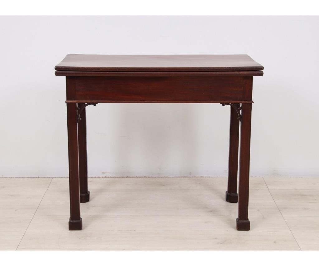 Appraisal: Philadelphia Chippendale mahogany gaming table circa with rectangular flip-top pierced