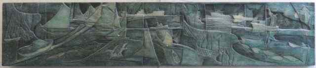 Appraisal: SMITH Vernon Midcentury Bas Wood Relief Carvingof a Harbor Signed