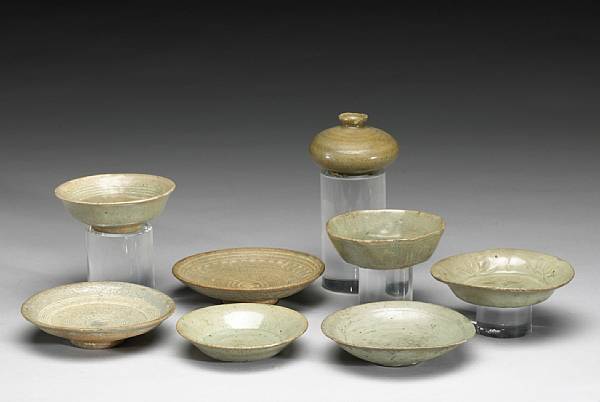 Appraisal: A group of eight celadon glazed ceramics Goryeo and Joseon