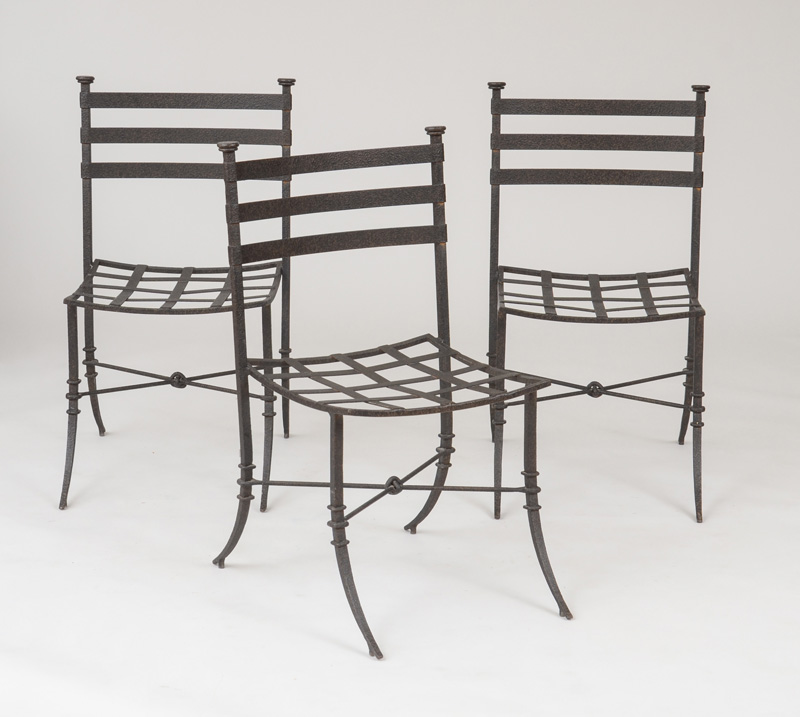 Appraisal: SET OF THREE WROUGHT-IRON KLISMOS CHAIRS TH CENTURY x x